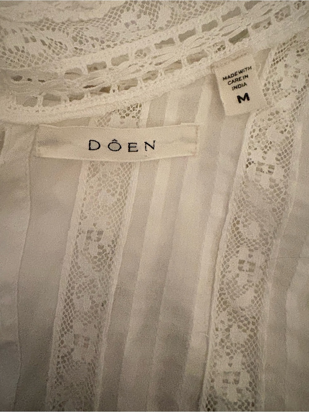 Dôen Lace Amaya Blouse Ivory Cotton Crochet Cutout High Neck Long Sleeve M - Picture 8 of 12